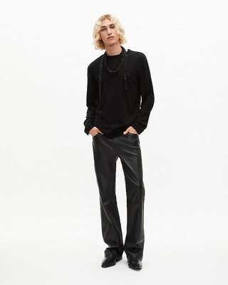 Black merino wool round-neck sweater