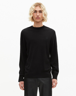 Black merino wool round-neck sweater