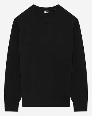Black merino wool round-neck sweater