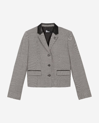 Short black and white houndstooth tailored jacket