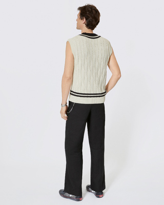 Beige cabled sleeveless sweater