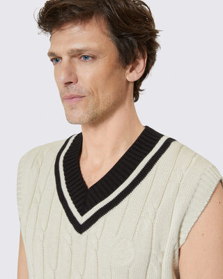 Beige cabled sleeveless sweater