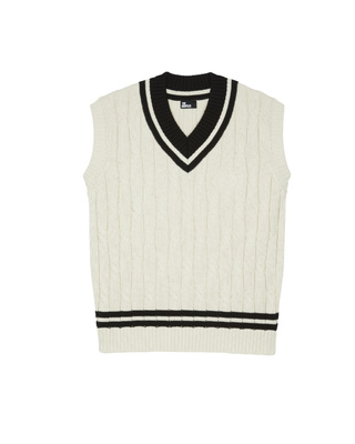 Beige cabled sleeveless sweater