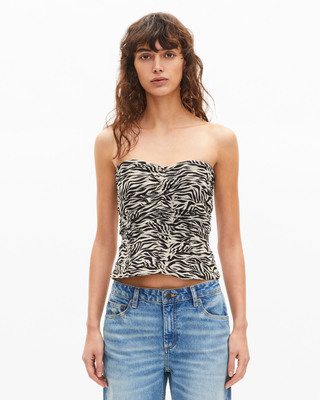 Gathered bustier top with zebra print