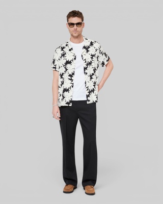 Black floral print short-sleeve shirt