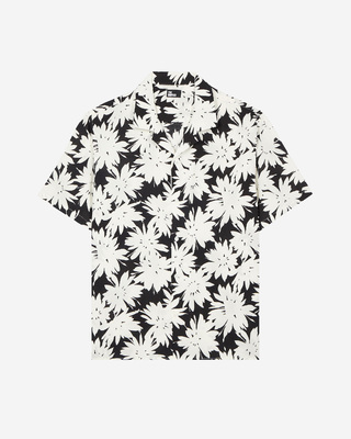 Black floral print short-sleeve shirt