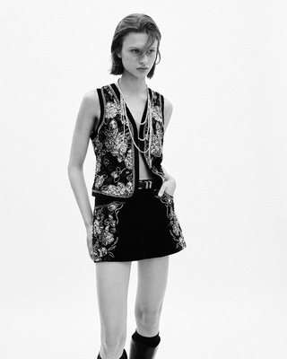 Black embroidered velvet vest