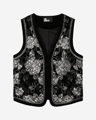 Black embroidered velvet vest