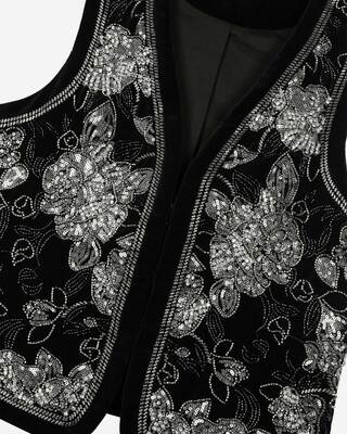 Black embroidered velvet vest