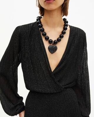 Pleated long dress in black lurex
