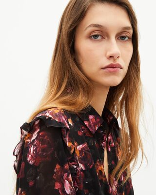 Long dress in burgundy rose print