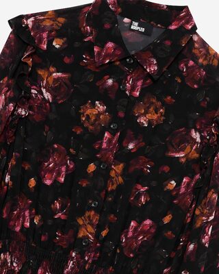 Long dress in burgundy rose print