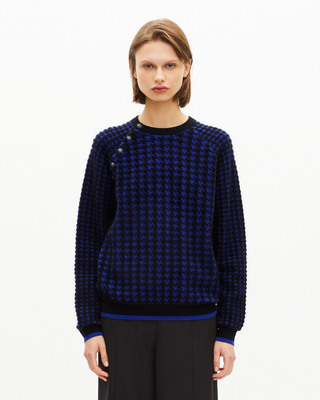 Blue wool blend houndstooth sweater