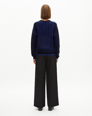 Blue wool blend houndstooth sweater