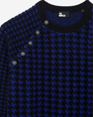 Blue wool blend houndstooth sweater