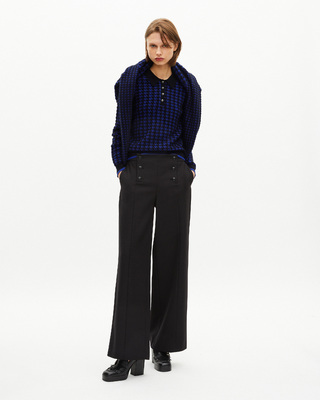 Blue wool blend houndstooth polo neck sweater
