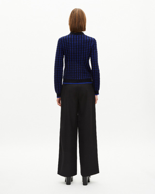 Blue wool blend houndstooth polo neck sweater