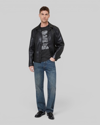 Black leather jacket with tailored collar