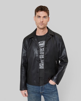 Black leather jacket with tailored collar