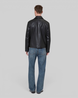 Black leather jacket with tailored collar