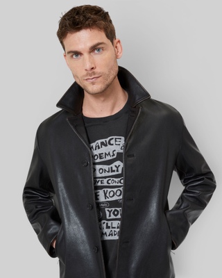 Black leather jacket with tailored collar