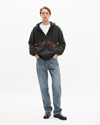 Zipped sweatshirt with black silk-screen print