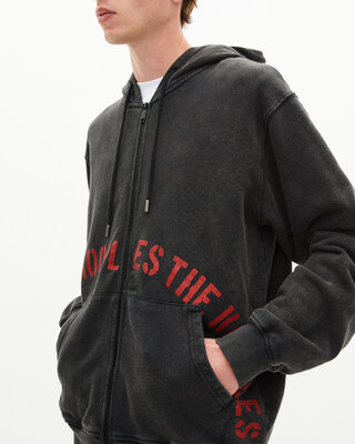 Zipped sweatshirt with black silk-screen print
