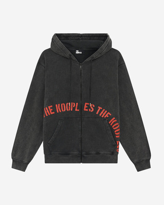 Zipped sweatshirt with black silk-screen print