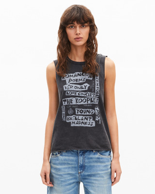 Tank top with faded black screen print