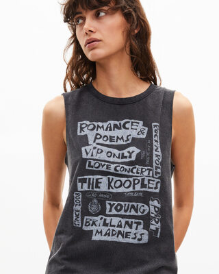 Tank top with faded black screen print