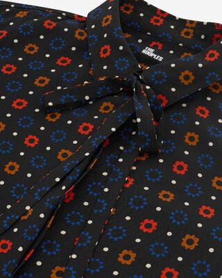 Black silk blend polka dot and floral print shirt