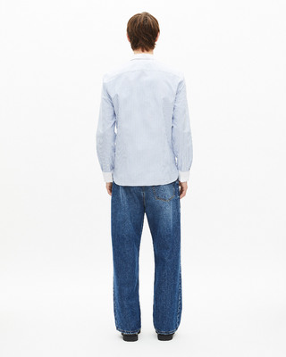 Blue striped shirt with contrasting collar