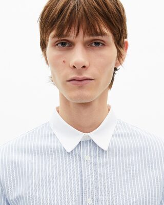Blue striped shirt with contrasting collar