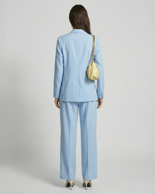 Pastel blue linen and cotton straight suit jacket