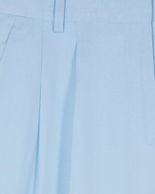 Wide-leg tailored pants in pastel blue linen and cotton