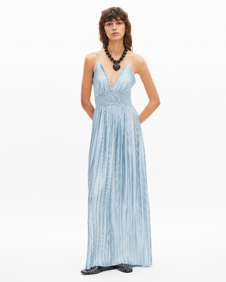 Blue pleated maxi dress