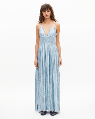 Blue pleated maxi dress