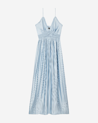 Blue pleated maxi dress