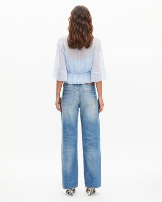 Blue ruffled blouse