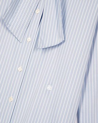 Blue striped cotton blend shirt with lavaliere collar