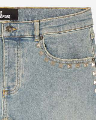 Long slim jeans with blue studs