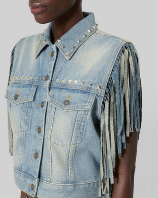 Blue denim jacket with bangs and studs