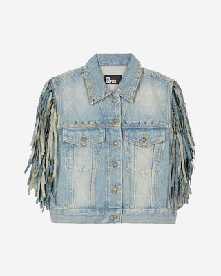 Blue denim jacket with bangs and studs