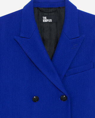 Long electric blue wool double-breasted coat