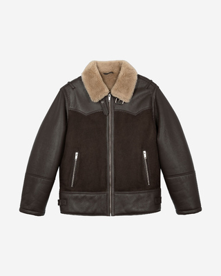 Short sheepskin with brown sherpa collar