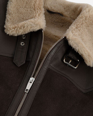 Short sheepskin with brown sherpa collar