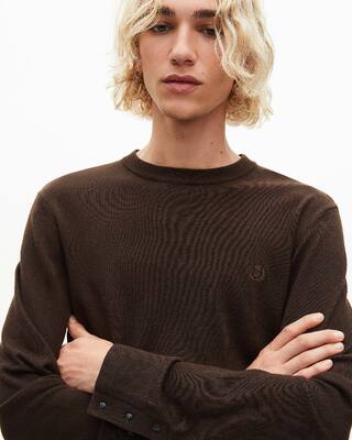 Brown merino wool round-neck sweater
