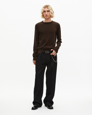 Brown merino wool round-neck sweater