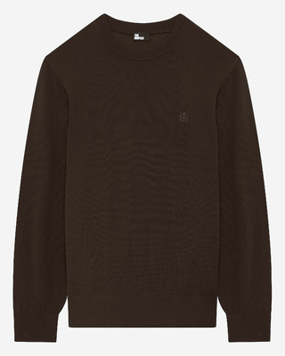 Brown merino wool round-neck sweater
