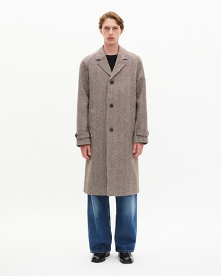Long brown wool herringbone coat